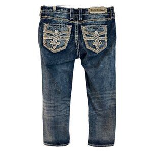 Rock Revival Arisa Crop Womens Denim Jeans Size 28 Distressed Blue Embellished S
